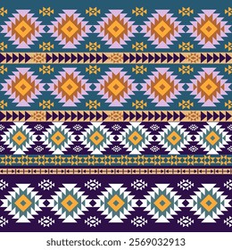 Navajo fabric pattern, bright and modern tones. Traditional geometric patterns combined with a modern twist. Suitable for home decoration or fashion use.
