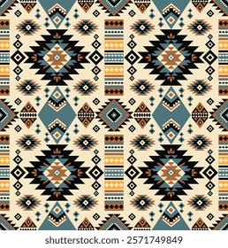 Navajo fabric pattern, bright and modern tones. Traditional geometric patterns combined with a modern twist. Suitable for home decoration or fashion use.