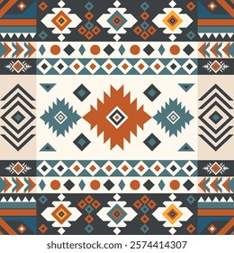 Navajo fabric pattern, bright and modern tones. Traditional geometric patterns combined with a modern twist. Suitable for home decoration or fashion use.
