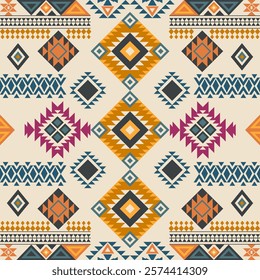 Navajo fabric pattern, bright and modern tones. Traditional geometric patterns combined with a modern twist. Suitable for home decoration or fashion use.
