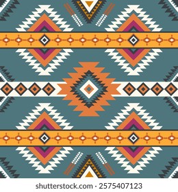 Navajo fabric pattern, bright and modern tones, traditional geometric patterns combined with a modern twist. Suitable for home decoration, textile and fashion applications, lifestyle products 