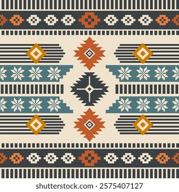 Navajo fabric pattern, bright and modern tones, traditional geometric patterns combined with a modern twist. Suitable for home decoration, textile and fashion applications, lifestyle products 