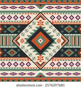 Navajo fabric pattern, bright and modern tones, traditional geometric patterns combined with a modern twist. Suitable for home decoration, textile and fashion applications, lifestyle products 