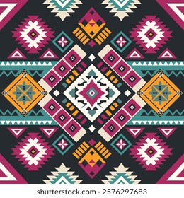 Navajo fabric pattern, bright and modern tones, traditional geometric patterns combined with a modern twist. Suitable for home decoration, textile and fashion applications, lifestyle products 