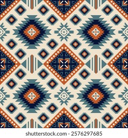 Navajo fabric pattern, bright and modern tones, traditional geometric patterns combined with a modern twist. Suitable for home decoration, textile and fashion applications, lifestyle products 