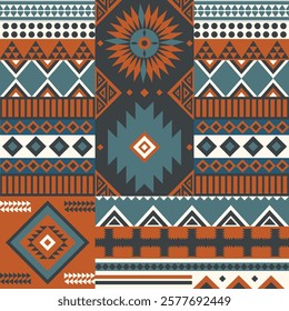 Navajo fabric pattern, bright and modern tones, traditional geometric patterns combined with a modern twist. Suitable for home decoration, textile and fashion applications, lifestyle products 
