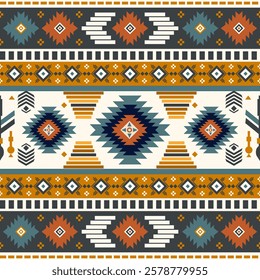 Navajo fabric pattern, bright and modern tones, traditional geometric patterns combined with a modern twist. Suitable for home decoration, textile and fashion applications, lifestyle products 
