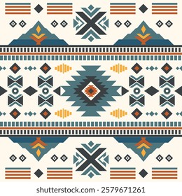 Navajo fabric pattern, bright and modern tones, traditional geometric patterns combined with a modern twist. Suitable for home decoration, textile and fashion applications, lifestyle products 
