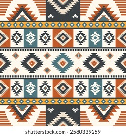 Navajo fabric pattern, bright and modern tones, traditional geometric patterns combined with a modern twist. Suitable for home decoration, textile and fashion applications, lifestyle products 