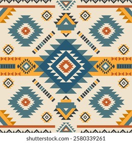 Navajo fabric pattern, bright and modern tones, traditional geometric patterns combined with a modern twist. Suitable for home decoration, textile and fashion applications, lifestyle products 