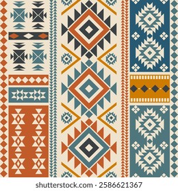 Navajo fabric pattern, bright and modern tones, traditional geometric patterns combined with a modern twist. Suitable for home decoration, textile and fashion applications, lifestyle products 