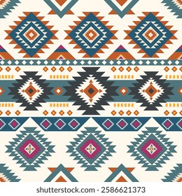Navajo fabric pattern, bright and modern tones, traditional geometric patterns combined with a modern twist. Suitable for home decoration, textile and fashion applications, lifestyle products 