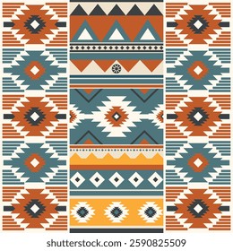 Navajo fabric pattern, bright and modern tones, traditional geometric patterns combined with a modern twist. Suitable for home decoration, textile and fashion applications, lifestyle products 

