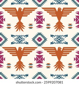 Navajo fabric pattern, bright and modern tones, traditional geometric patterns combined with a modern twist. Suitable for home decoration, textile and fashion applications, lifestyle products 