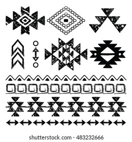 Navajo hand drawn print, retro Aztec pattern, Tribal design elements with scratches 