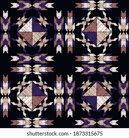 Navajo mosaic rug with traditional folk geometric pattern. Native American Indian blanket. Aztec elements. Seamless pattern. Vector illustration for web design or print.