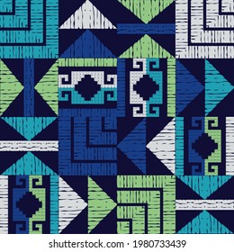 Navajo mosaic rug with traditional folk geometric pattern. Native American Indian blanket. Aztec elements. Mayan ornament. Seamless background. Vector illustration for web design or print