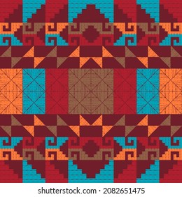 Navajo mosaic rug with traditional folk geometric pattern. Native American Indian blanket. Aztec elements. Mayan ornament. Seamless background. Vector illustration for web design or print.