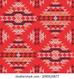 Navajo mosaic rug with traditional folk geometric pattern. Native American Indian blanket. Aztec elements. Mayan ornament. Seamless background. Vector illustration for web design or print.