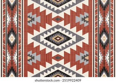 Navajo Native America South Western inspired area rugs ethnic decor style. tribal vector seamless pattern. Indian ornament Boho geometric ornament.folk.orientel. Window .blanket, rug. Woven carpet