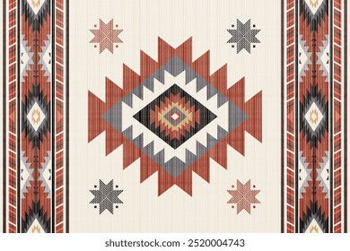 Navajo Native America South Western inspired area rugs ethnic decor style. tribal vector seamless pattern. Indian ornament Boho geometric ornament.folk.orientel. Window .blanket, rug. Woven carpet