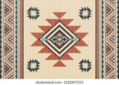 Navajo Native America South Western inspirado área tapetes estilo de decoração étnica. vetor tribal padrão sem emenda. Ornamento indiano Boho ornamento geométrico.folk.orientel. Janela .blanket, tapete. Tapete tecido