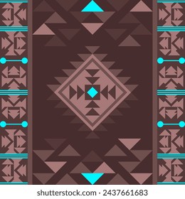 Navajo Pattern Fabric Design Color Dark Brown Modern Neon Blue Light Concept Triangle Vector illustration Print Clothing Pants Shirts Wallpaper Ethnic Multipurpose cloth Textile industry and more. 