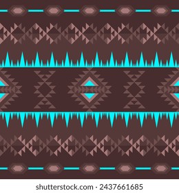 Navajo Pattern Fabric Design Color Dark Brown Modern Neon Blue Light Concept Triangle Vector illustration Print Clothing Pants Shirts Wallpaper Ethnic Multipurpose cloth Textile industry and more. 