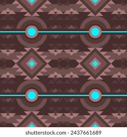 Navajo Pattern Fabric Design Color Dark Brown Modern Neon Blue Light Concept Triangle Vector illustration Print Clothing Pants Shirts Wallpaper Ethnic Multipurpose cloth Textile industry and more. 
