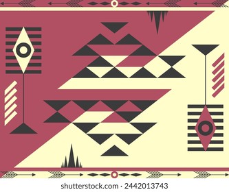 Navajo Pattern Fabric Design Concept Color Red Yellow Black. Print Clothing Pants Shirts Wallpaper Multipurpose cloth Home decoration Fashion Ethnic Textile industry and more.