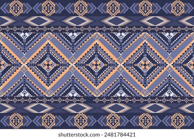Navajo pattern, Geometric Ethnic pattern,
Native American tribal fabric, Aztec, tile, carpet, vector, illustration design, on navy blue background