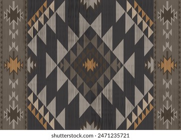 Navajo pattern on black background.Brown triangle pattern.Aztec pattern.Diamond shape.Geometric shape.DIgital design.Ethnic.Illustration.Seamless.Modern.Design for rug.Blanket.Carpet.Printing.Knitted.