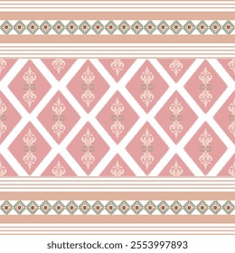 Navajo pattern Square shape on a white background pink geometric shapes Seamless zigzag pattern triangular shape illustration design Design lines for skirts, clothing, rugs, prints, knitting.
