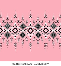 Navajo pattern Square shape on a white background pink geometric shapes Seamless zigzag pattern triangular shape illustration design Design lines for skirts, clothing, rugs, prints, knitting.
