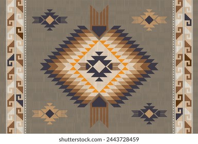 Navajo pattern.Diamond shape on brown background.Geometric shape.Brown pattern.Zigzag pattern.Seamless.Diagonal.DIgital design.Illustration.Line.Design for rug.Blanket.Carpet.Printing.Tabledress.Knit