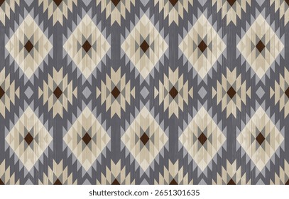 Navajo pattern.Diamond shape on grey background.Geometric shape.Brown and beige.Zigzag pattern.Seamless.Triangle shape.DIgital design.Illustration.Line.Design for clothes.Carpet.Printing. Knitting