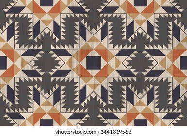 Navajo-Muster.Quadratische Form auf grauem Hintergrund.Geometrische Form.Braunes Muster.Zickzack-Muster.Nahtlose.Dreiecksform.DIgital design.Illustration.Line.Design für Rock.Blanket.Carpet.Printing. Strickarbeit 