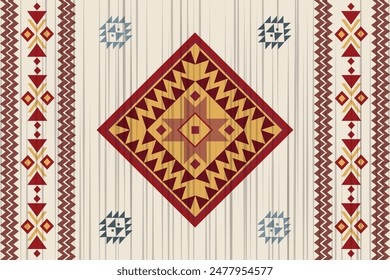 Patrón navajo.Forma cuadrada sobre fondo gris.Forma geométrica.Patrón en zigzag.Sin costuras.Forma triangular.Diseño digital.Ilustración.Línea.Diseño para falda.Ropa.Alfombra.Impresión. Tejido