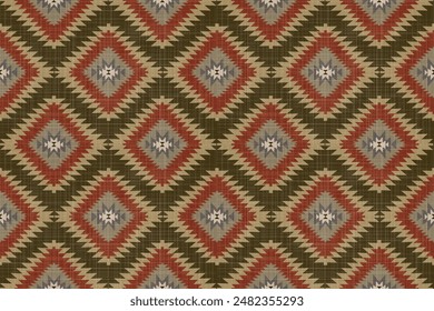Navajo pattern.Square shape on grey background.Geometric shape.Brown pattern.Zigzag pattern.Seamless.Triangle shape.DIgital design.Illustration.Line.Design for skirt.Clothes.Carpet.Printing. Knitting