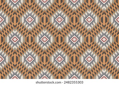 Navajo pattern.Square shape on grey background.Geometric shape.Brown pattern.Zigzag pattern.Seamless.Triangle shape.DIgital design.Illustration.Line.Design for skirt.Clothes.Carpet.Printing. Knitting