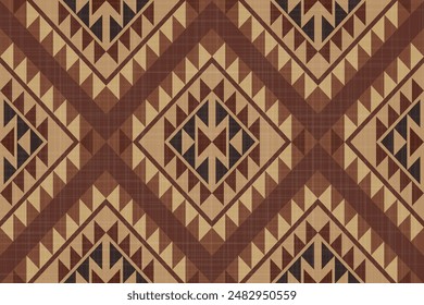 Navajo pattern.Square shape on grey background.Geometric shape.Brown pattern.Zigzag pattern.Seamless.Triangle shape.DIgital design.Illustration.Line.Design for skirt.Clothes.Carpet.Printing. Knitting