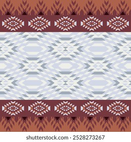 Navajo pattern.Square shape on grey background.Geometric shape.Brown pattern.Zigzag pattern.Seamless.Triangle shape.DIgital design.Illustration.Line.Design for skirt.Clothes.Carpet.Printing. Knitting