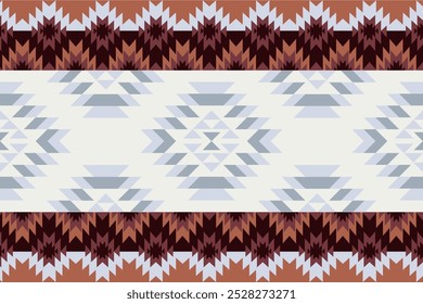 Navajo-Muster.Quadratische Form auf grauem Hintergrund.Geometrische Form.Braunes Muster.Zigzag-Muster.Nahtlos.Dreieck-Form.Digitales Design.Illustration.Line.Design für Rock.Kleidung.Teppich.Printing. Stricken
