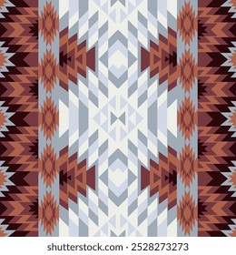 Navajo pattern.Square shape on grey background.Geometric shape.Brown pattern.Zigzag pattern.Seamless.Triangle shape.DIgital design.Illustration.Line.Design for skirt.Clothes.Carpet.Printing. Knitting