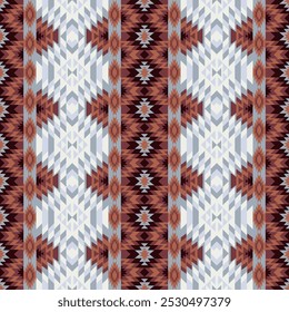 Navajo pattern.Square shape on grey background.Geometric shape.Brown pattern.Zigzag pattern.Seamless.Triangle shape.DIgital design.Illustration.Line.Design for skirt.Clothes.Carpet.Printing. Knitting