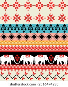 Navajo pattern.Square shape  pixel pattern .Geometric pixel elephant .Zigzag pattern.Seamless.Triangle shape.DIgital design.Illustration.Line.Design for skirt.Clothes.Carpet.Printing. Knitting