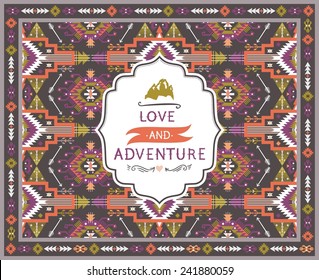 Navajo seamless tribal pattern with quotes on labels