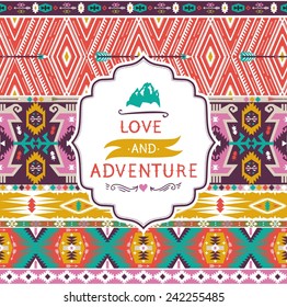 Navajo seamless tribal pattern with quotes on labels