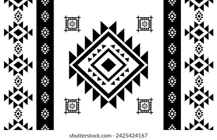 Navajo southwest geometric seamless pattern fabric black and white design for textile printing