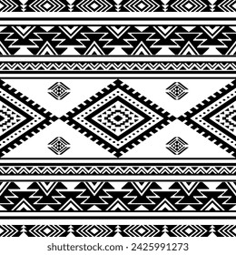 Navajo southwest geometric seamless pattern fabric black and white design for textile printing